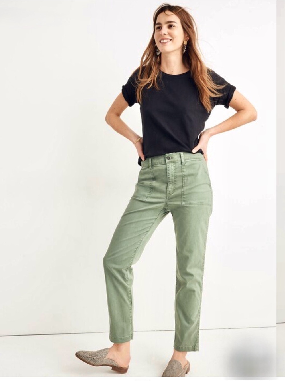 Madewell Stovepipe Fatigue Pants. Green. Size 25
